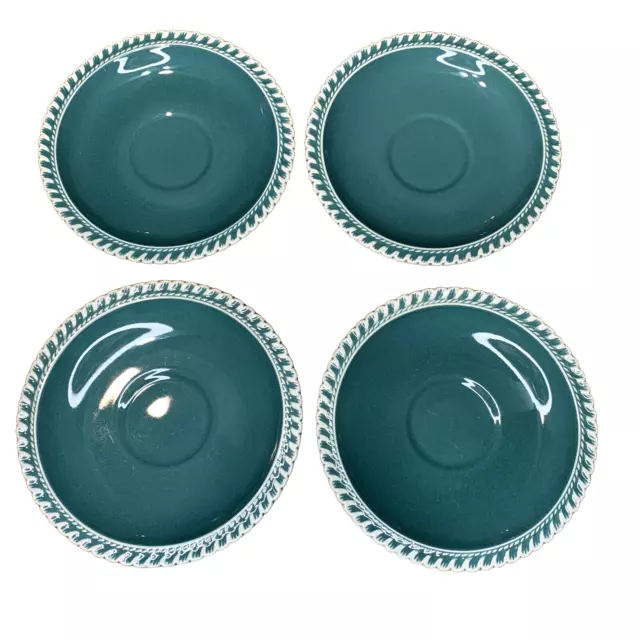 HARKERWARE Corinthian Dark TEAL Green PATE SUR PATE Saucer Set of 4 Vintage