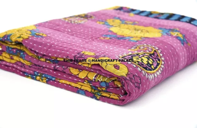 Indio Patchwork Kantha Colcha Manta Reversible Colcha Vintage Algodón