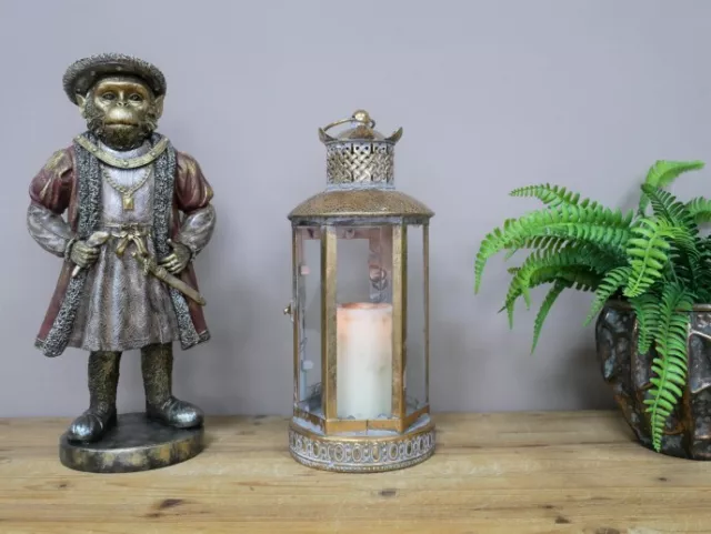 Grey Industrial Antique Metal Lantern Pillar Candle Holder Garden