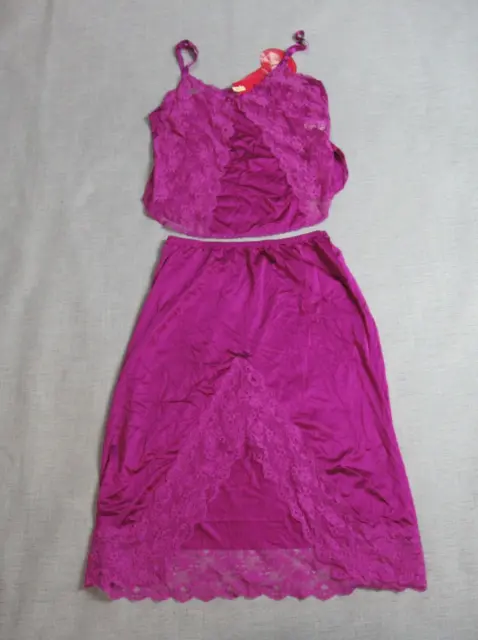 Vintage Kayser Camisole Half Slip Lingerie Set Womens Sz 34 Pink Nylon Lace Sexy