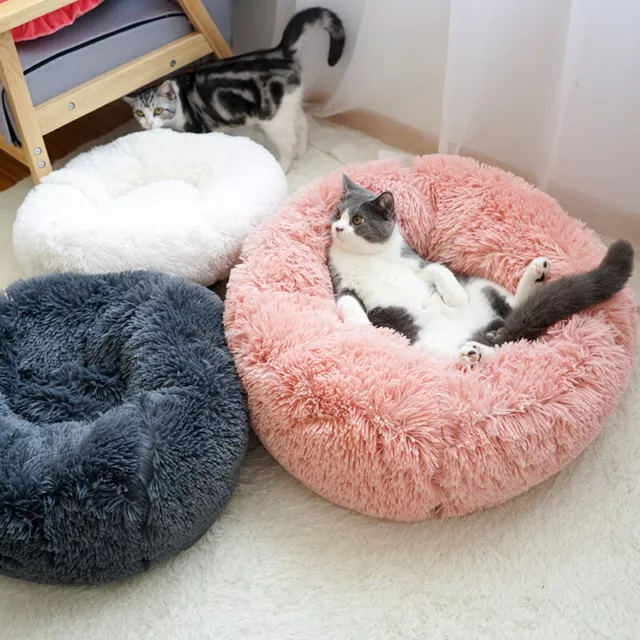 Pet Dog Cat Bed Round Nest Warm Soft Long Plush Sleeping Bag Flufy Washable Mat