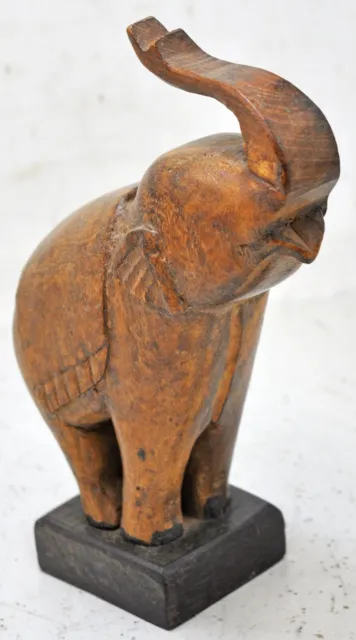 Vintage Wooden Elephant Figurine Original Old Hand Carved