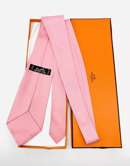 HERMES Silk Tie Authentic Vintage Classic H Pattern Faconnee Pink With Box