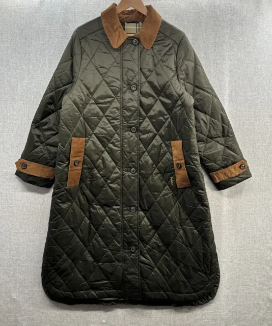 BARBOUR QUILTED PARKA Puffer Jacket Womens 12 Long Green Full Zip ...