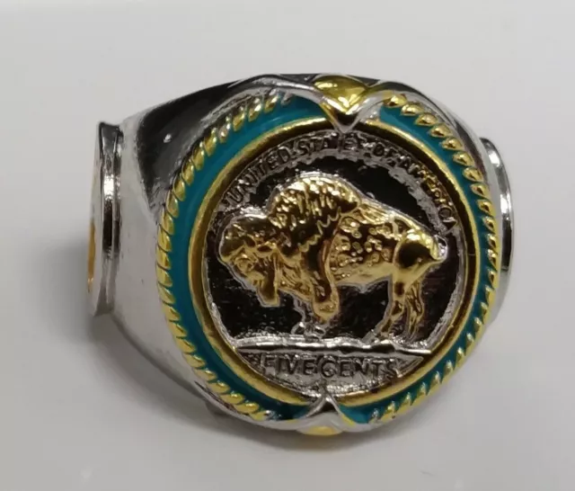 Buffalo Gold Silver Ring Coin Indian Retro Old USA 1937 U C Vintage