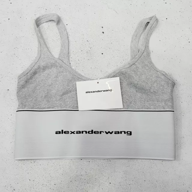 ALEXANDER WANG Womens Size S Grey Ribbed Bra with Logo Elastic NEW + TAGS