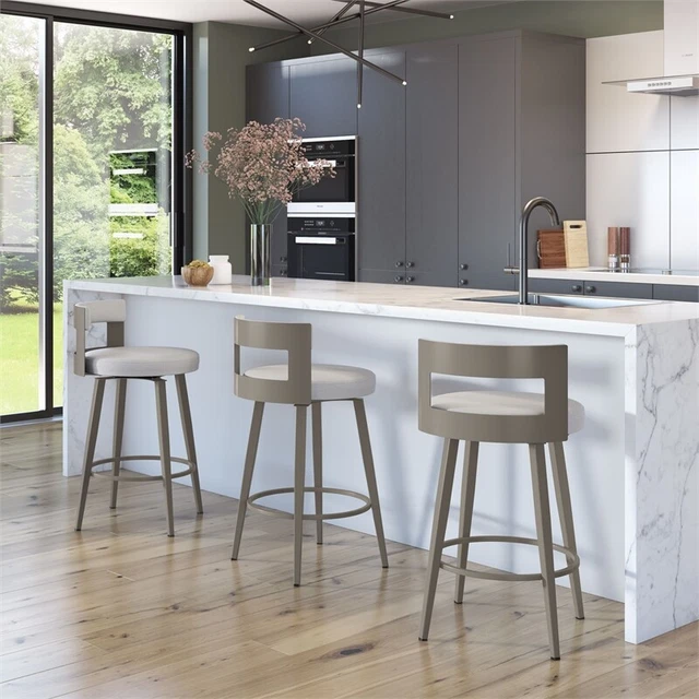 Amisco Paramont 26 In. Swivel Counter Stool - Light Grey Polyester / Grey Metal