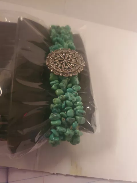Carolyn Pollack Turquoise Nugget Sterling Medallion Stretch Bracelet Southwest