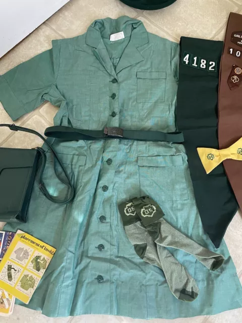 VINTAGE 1960S GIRL Scout Uniform Lot Dress, Sash, Hat, Belt, Membership ...