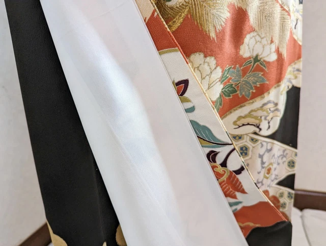 Japanese Kimono Tomesode Antique Silk Fabric Black Floral Peacock Kimono only 7