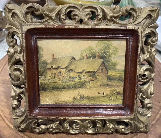 CARVED WOOD-LIKE PICTURE FRAME VINTAGE Print Or Painting ? Country Scene - GG