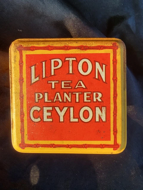 Vintage Lipton Tea Planter Ceylon Square Metal Tin/Canister Bristol Ware