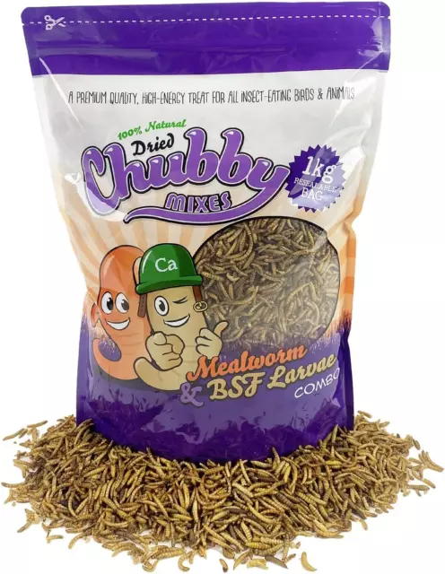 1Kg Chubby Dried Mealworm & Black Soldier Fly Mix for Wild Birds, Chickens & ...