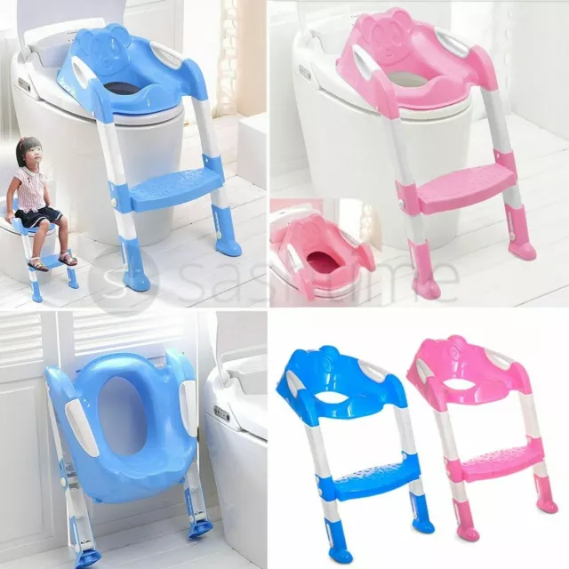 Toddler Potty Training Teddie Kids Baby Child Toilet Seat Step Ladder Safety 069