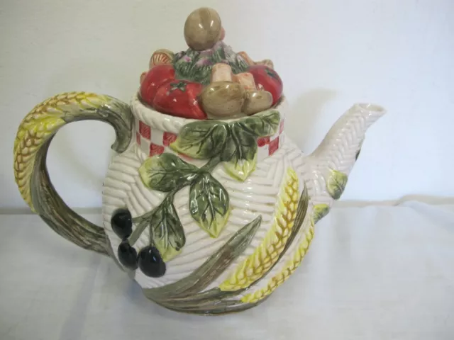 Fitz & Floyd Omnibus 1995 Harvest  Vegetables Teapot Wheat Mushrooms Tomato