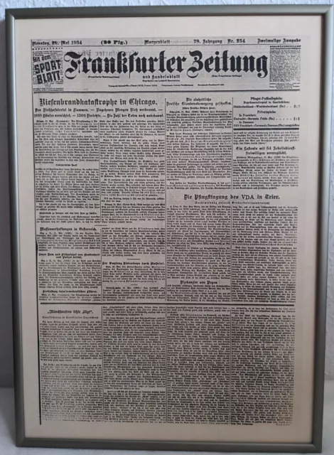 Frankfurter Zeitung Zeitungskopie zum Geburtstag – 22.05 1934  90 Jahre