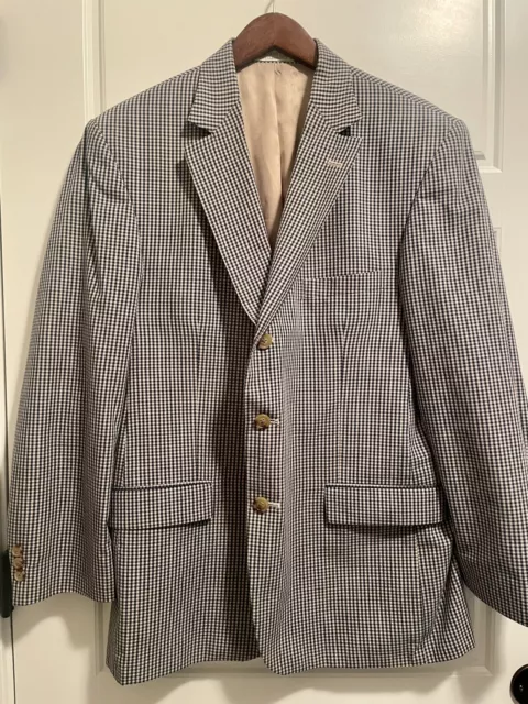 Vintage Orvis Blue/beige Gingham Check Sport Coat Blazer Jacket Size 42R EUC