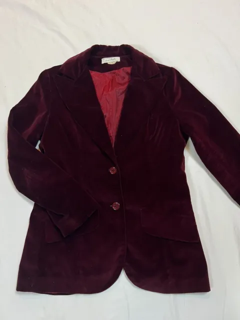 Vintage Lord & Taylor Plum Red Cotton Velvet Blazer  S Lined Dark Academia 50s