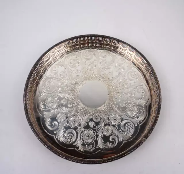 Viners of Sheffield Alpha Silver Plated Chased and Galleried Round Tray 10.5"