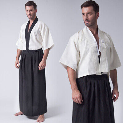 Uomo Giapponese Kimono Yukata Set Vestaglia Abito Costume Cosplay Retrò Larga