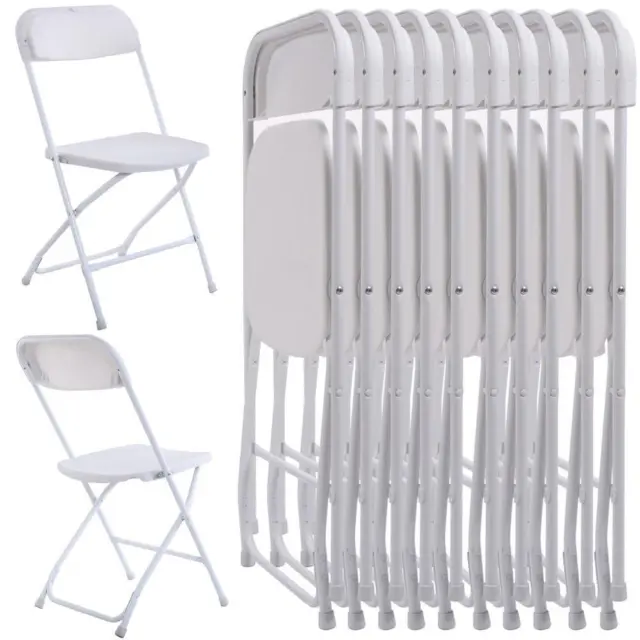 New Commercial White Plastic Folding Chairs Stackable Picnic Party (Set of 10)