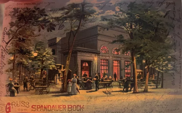 Litho Berlin Spandau, Gasthaus Spandauer Bock Gartenpartie 1902 HALT GEGEN LICHT 3