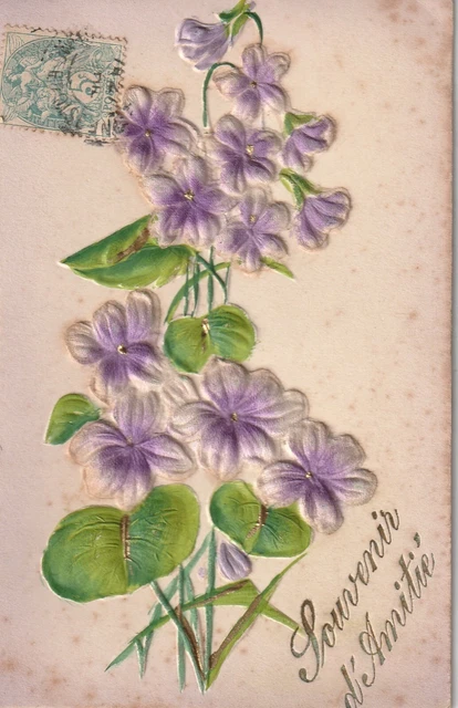 C4- Cp Cartolina Fiori Viole Violette Simil Stoffa - Fp Vg 1908