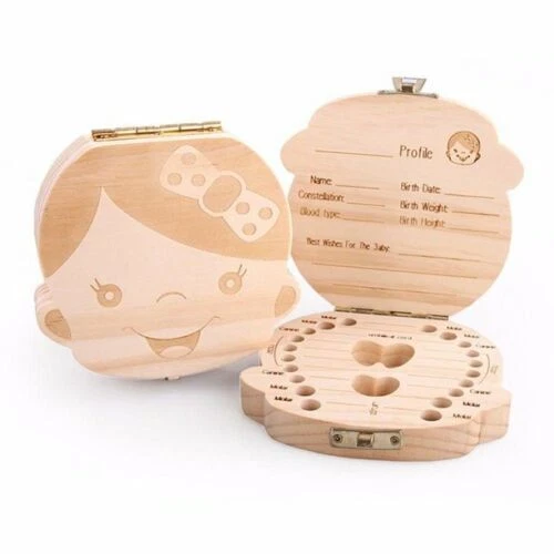 Wooden Kids Baby Tooth Box Organizer Milk Teeth Wood Storage Box for Girl USA