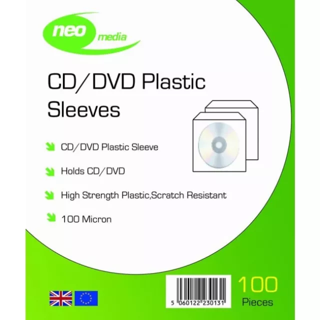 Pack of 400 CD DVD Sleeves Plastic Wallets 100 Micron High Quality Neo Media