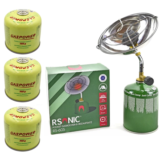 2in1 Tragbare Gasheizung 1,08KW Camping Gas Kocher Zeltheizung + Gaskartuschen