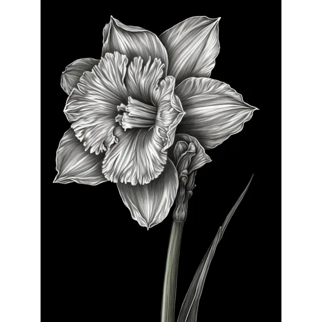 Daffodil Flower Black and White Pencil Drawing Canvas Poster Print Wall Art