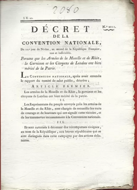 1794 Decret  Revolution Landau Allemagne Armees Moselle Et Du Rhin