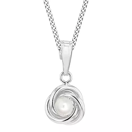 Tuscany Silver Sterling Silver Fresh Water Pearl 9 mm Knot Pendant on Curb Ch...