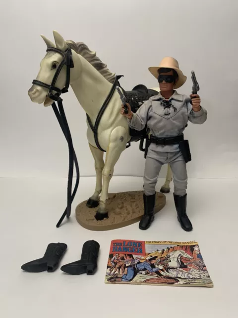 Vintage Lone Ranger 10" Inch Figure w/ Horse Silver & Accessories Gabriel 1973