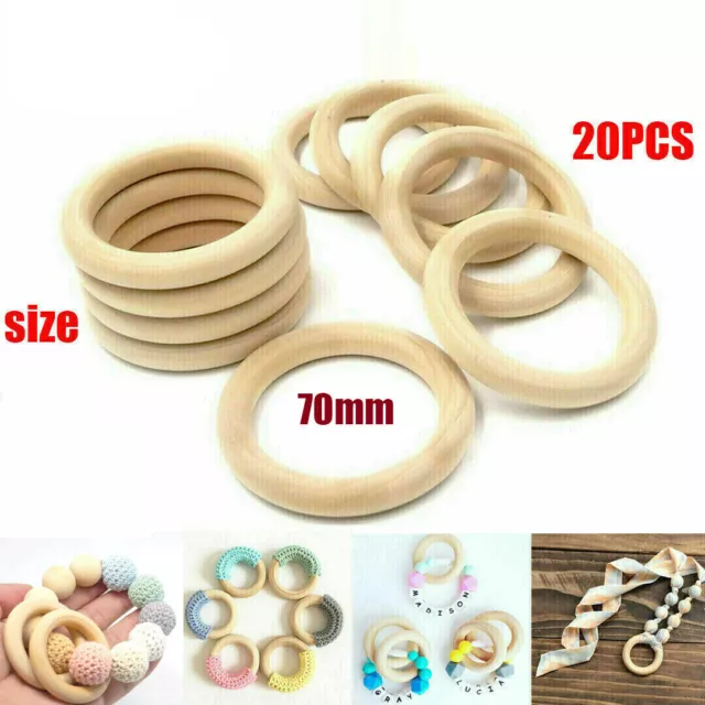 20pcs 70mm Wooden Circle Beads Raw Natural Wood Rings Round Craft Ring