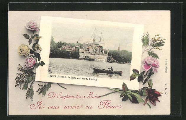 CPA Enghien-les-Bains, Le Casino, vu de l´Ile du Grand Lac, Montage avec Rosen