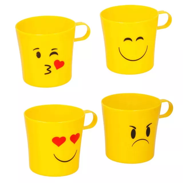 4pc Emoji Mugs Funny Smile Smiley Face Cups Plastic Kids Water Juice Drink Tea