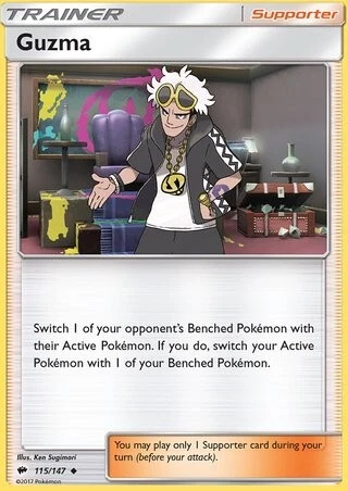 Guzma 115/147 ungewöhnliche Pokémonkarte (brennende Schatten)