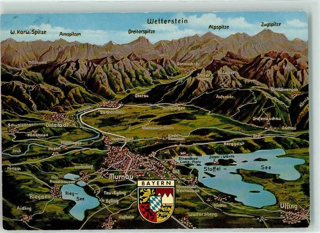 39198966 - 8110 Murnau Vogelschau Murnau und Umgebung Bayr. Alpen Wappen