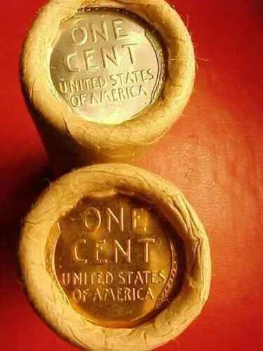 1909 Vdb / 1927-S Bu Tail Wheat Steel End Original Bank Wrap Rolls Lincoln Penny
