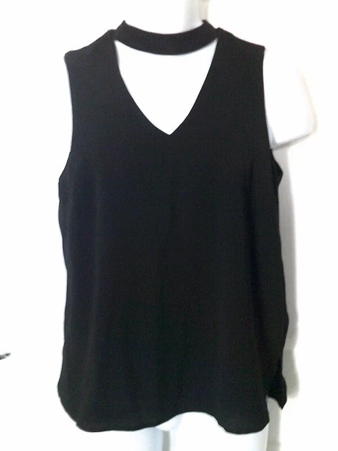 New Look Petite - Black High Neck Zip Up Back V- Vest Top Size 10