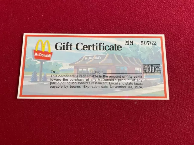 1974, McDonald's, "Un-Used", Gift Certificate (Scarce / Vintage)