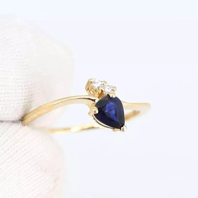 NATURAL SAPPHIRE GEMSTONE Cocktail Ring Size 6.5 10k Yellow Gold Indian ...
