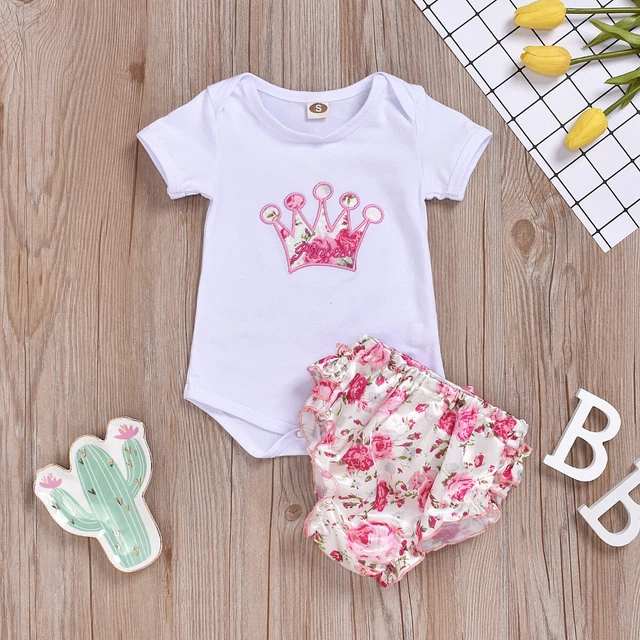 Neonato neonato bambina vestiti Infant Romper Bodysuit Pantaloncini Pantaloni Outfits Set 2Pcs
