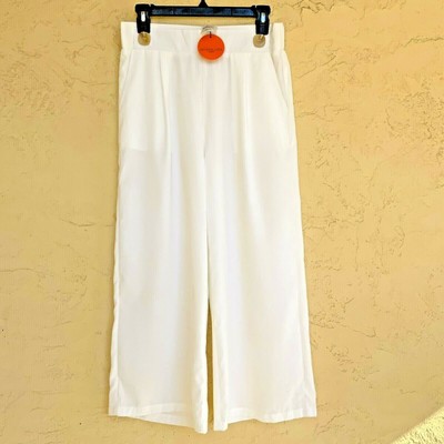 New Patrizia Luca Milano Women Size M Pleated Front Wide Leg Cropped Pants White