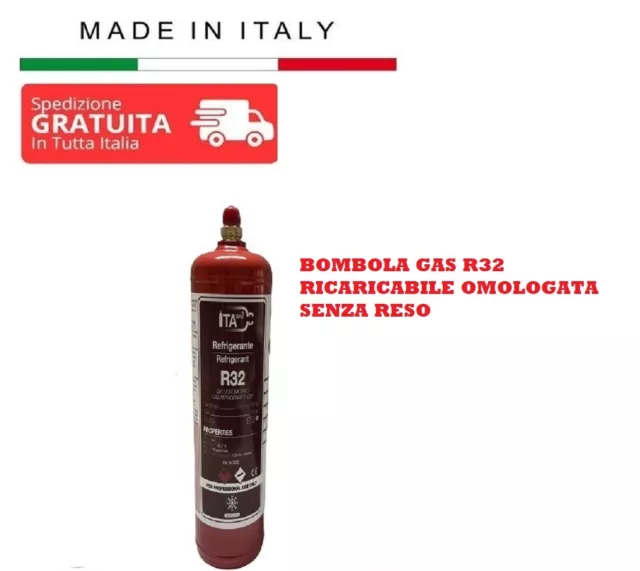 Gas R32  Ecologico Bombola Per Ricarica Climatizzatori  1 Litro 800 Gr  Italiano