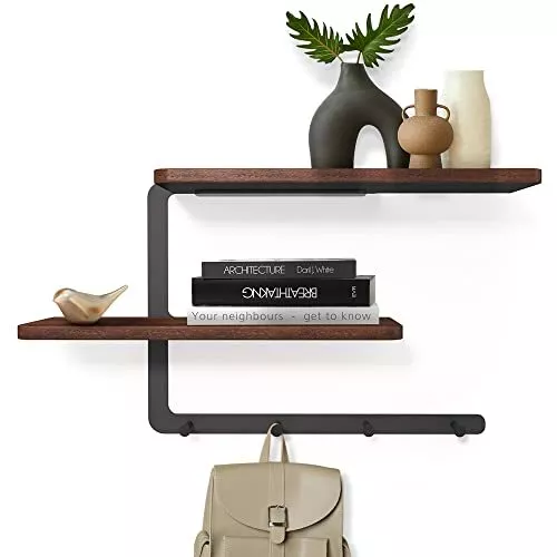 STRONA Wall Mounted Coat Rack with Shelf - Hanging Wall Shelf with 4 Hooks Under