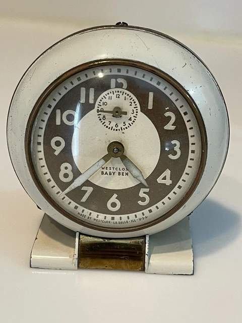 Vintage 1930s Art Deco Westclox Baby Ben Style 5 Ivory Alarm Clock - Working