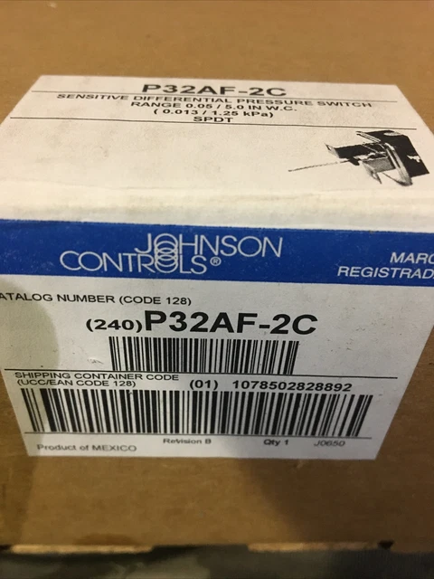 Johnson Controls Sensitive Differential Pressure Switch P32AF-2C Spdt.05 / 5.0