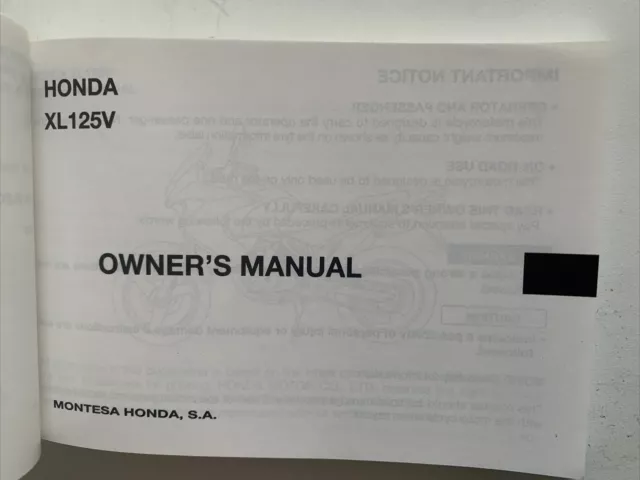 Honda XL125 V1 Varadero Carb Owners Manual 33KPC1SEP 3